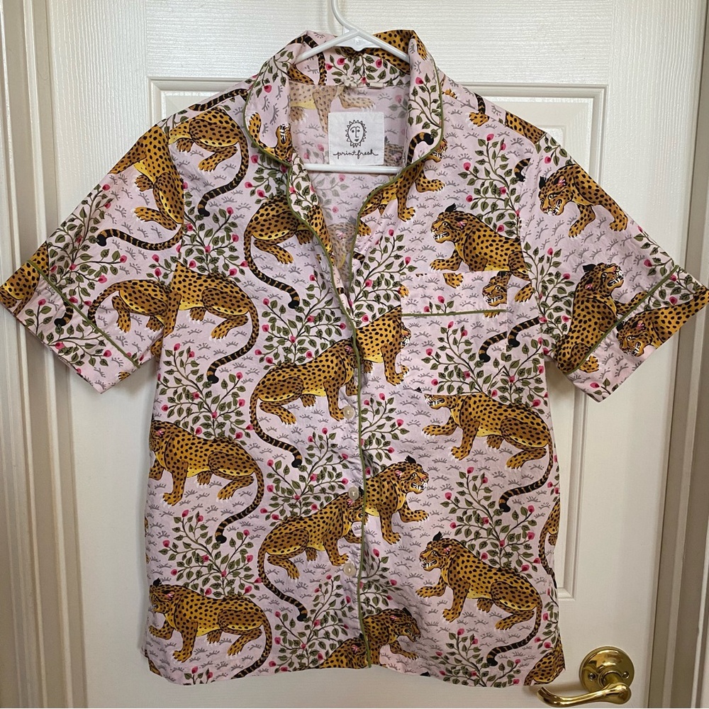 Printfresh Anthropologie Bagheera Blush Cheetah Short Sleeve Pajama Top